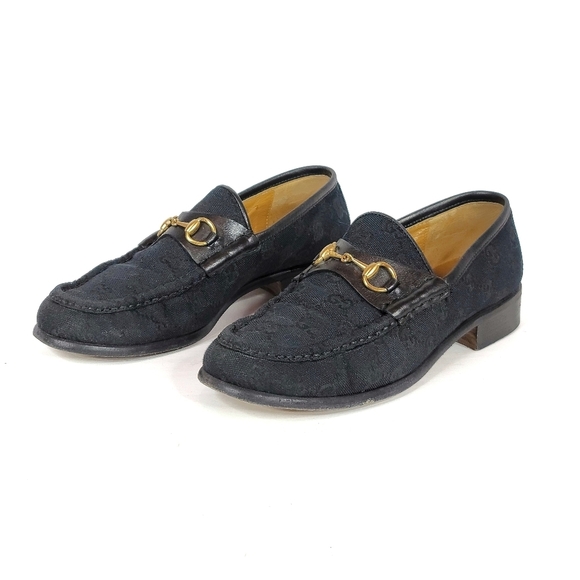 Gucci Shoes - Gucci Black Canvas with Leather Trim Horsebit Loafers